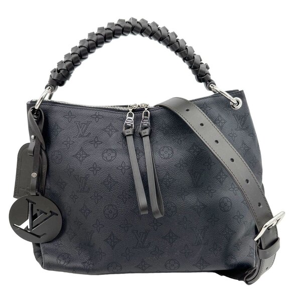 Louis Vuitton  Beaubourg Mahina MM Leather Hobo Shoulder Bag Black - Picture 1 of 12